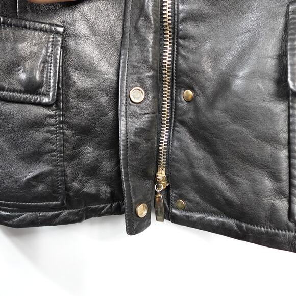 Longhi Black Leather Collared Cargo Utility Moto Biker Jacket Men's 46 Small - Picture 4 of 16